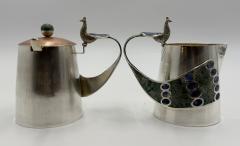  Los Castillo Wolmar Castillo Peacock Creamer Sugar Pot Ladle W Malachite Lapis Inlay - 4712003
