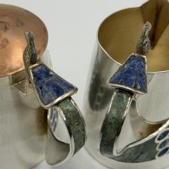  Los Castillo Wolmar Castillo Peacock Creamer Sugar Pot Ladle W Malachite Lapis Inlay - 4712006