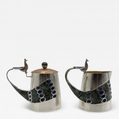  Los Castillo Wolmar Castillo Peacock Creamer Sugar Pot Ladle W Malachite Lapis Inlay - 4714036