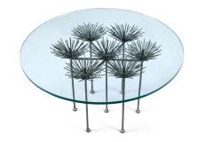  Lost City Arts Brutalist Silver Gilt Floral Table with Glass Top by Lost City Arts - 1713539