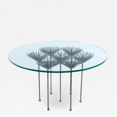  Lost City Arts Brutalist Silver Gilt Floral Table with Glass Top by Lost City Arts - 1718023