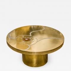  Lova Creation Midcentury Signed Lova Creation Gold Tone Brass and Agate Inlay Cocktail Table - 2250162