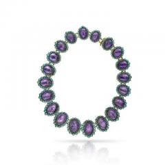  Lucien Piccard 18K YELLOW GOLD CABOCHON OVAL AMETHYST TURQUOISE NECKLACE AND BRACELET SET - 1858269