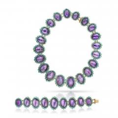  Lucien Piccard 18K YELLOW GOLD CABOCHON OVAL AMETHYST TURQUOISE NECKLACE AND BRACELET SET - 1858783