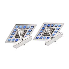  Lucien Piccard LUCIEN PICCARD 14K WHITE GOLD DIAMOND AND SAPPHIRE RHOMBUS SHAPE CUFF LINKS - 2302648