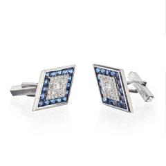  Lucien Piccard LUCIEN PICCARD 14K WHITE GOLD DIAMOND AND SAPPHIRE RHOMBUS SHAPE CUFF LINKS - 2302649