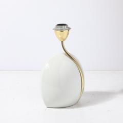  Lumi Mid Century White Ceramic Polished Brass Sculptural Table Lamps by Lumi Murano - 4304497