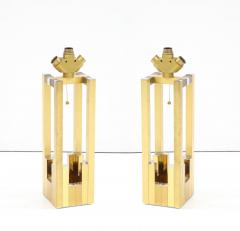  Lumica Pair of Geometric Brass and Chrome Table Lamps by Willy Rizzo for Lumica - 2741167