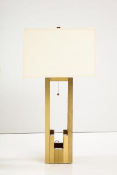  Lumica Pair of Geometric Brass and Chrome Table Lamps by Willy Rizzo for Lumica - 2741174