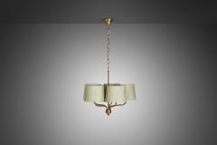  Luxus Five Arm Brass Ceiling Lamp with Fabric Shades by Luxus Vittsj Sweden 1960s - 3380113