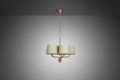  Luxus Five Arm Brass Ceiling Lamp with Fabric Shades by Luxus Vittsj Sweden 1960s - 3380128
