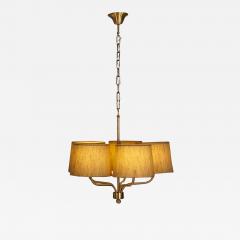  Luxus Five Arm Brass Ceiling Lamp with Fabric Shades by Luxus Vittsj Sweden 1960s - 3388311