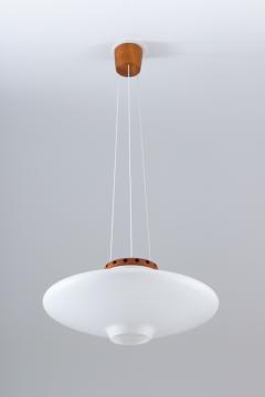  Luxus Swedish Midcentury Pendant in Oak and Opaline Glass by Luxus - 1619737