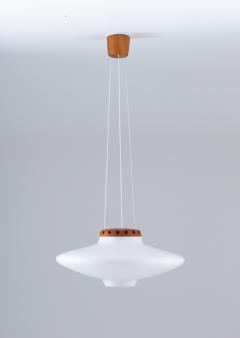  Luxus Swedish Midcentury Pendant in Oak and Opaline Glass by Luxus - 1619738