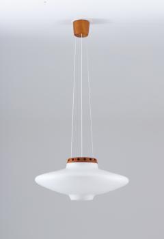  Luxus Swedish Midcentury Pendant in Oak and Opaline Glass by Luxus - 1619740