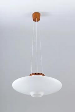  Luxus Swedish Midcentury Pendant in Oak and Opaline Glass by Luxus - 3244765