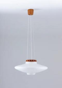  Luxus Swedish Midcentury Pendant in Oak and Opaline Glass by Luxus - 3244771