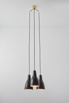  Lyfa 1950s Bent Karlby 3 Shade Chandelier in Black Painted Metal Brass for Lyfa - 2520847