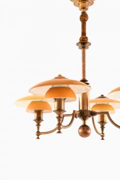  Lyfa Ceiling Lamp in Brass and Glass by Lyfa 1930s - 4549709
