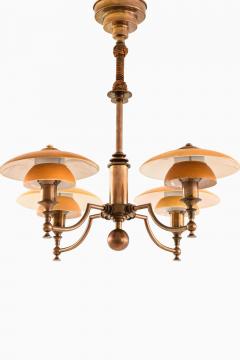  Lyfa Ceiling Lamp in Brass and Glass by Lyfa 1930s - 4549711