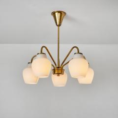  Lyfa Large 1950s Bent Karlby 5 Arm Glass and Brass Chandelier for Lyfa - 3099808