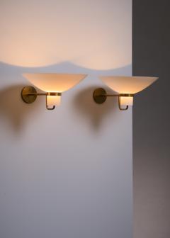  Lyfa Pair of Lyfa brass and opaline glass wall lamps - 2006262