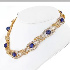  M G rard YELLOW GOLD CABOCHON CUT BLUE SAPPHIRE AND ROUND CUT OPENWORK COLLAR NECKLACE - 3293386