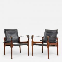  M Hayat Bros Hayat Brothers Pakistani Roorkee Safari Black Leather Sling Campaign Chairs - 2792504