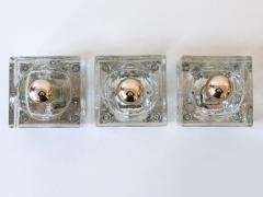  M ller Zimmer Leuchten Set of Three Hand Blown Ice Glass Cube Sconces by M ller Zimmer Germany 1970s - 3923534