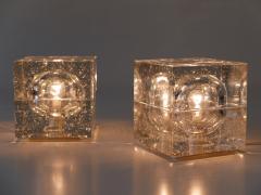  M ller Zimmer Leuchten Set of Two Hand Blown Ice Glass Cube Table Lamps by M ller Zimmer Germany - 3886337