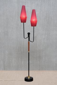  M llers Armatur Elektriska Swedish Modern M llers Armaturer Two Arm Floor Lamp in Metal Brass Teak 1950s - 4259274