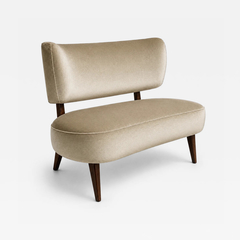  M veis Cimo Brazilian Modern Loveseat in Imbuia Wood and Sage Mohair Cimo Brazil - 4702453