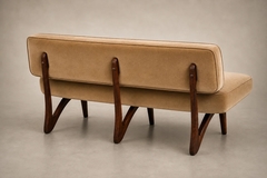  M veis Cimo Brazilian Modern Sofa in Imbuia Wood and Champagne Camel Mohair Cimo Brazil - 4722681