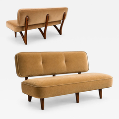  M veis Cimo Brazilian Modern Sofa in Imbuia Wood and Champagne Camel Mohair Cimo Brazil - 4727524