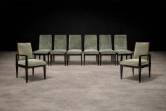  M veis Cimo Cimo Brazil 1950s Set of 8 Dining Chairs in Hardwood with Dusty Olive Mohair - 4525321