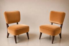 M veis Cimo Pair of Modern Lounge Armchairs in Imbuia Wood Camel Mohair Velvet by Cimo - 4606470