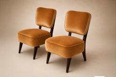  M veis Cimo Pair of Modern Lounge Armchairs in Imbuia Wood Camel Mohair Velvet by Cimo - 4606477