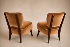  M veis Cimo Pair of Modern Lounge Armchairs in Imbuia Wood Camel Mohair Velvet by Cimo - 4606480