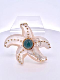  MAZ Maz 18K MOP Aquamarine Brooch Necklace Starfish - 3772841