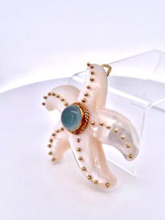  MAZ Maz 18K MOP Aquamarine Brooch Necklace Starfish - 3772842