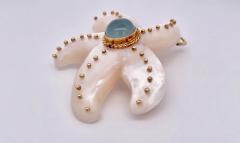  MAZ Maz 18K MOP Aquamarine Brooch Necklace Starfish - 3772843