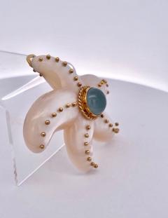  MAZ Maz 18K MOP Aquamarine Brooch Necklace Starfish - 3772844