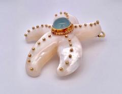  MAZ Maz 18K MOP Aquamarine Brooch Necklace Starfish - 3772845