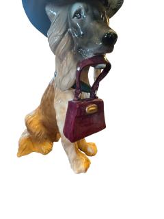  MERRYMAC MONUMENTAL PAIR OF LIFESIZE CERAMIC DOGS WITH FANCY HAT HANDBAG - 4689626