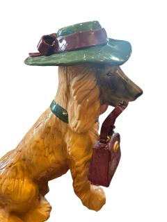  MERRYMAC MONUMENTAL PAIR OF LIFESIZE CERAMIC DOGS WITH FANCY HAT HANDBAG - 4689628