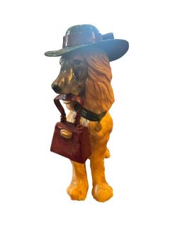  MERRYMAC MONUMENTAL PAIR OF LIFESIZE CERAMIC DOGS WITH FANCY HAT HANDBAG - 4689629