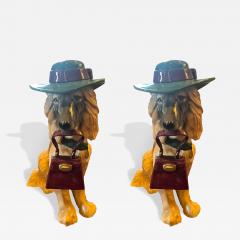  MERRYMAC MONUMENTAL PAIR OF LIFESIZE CERAMIC DOGS WITH FANCY HAT HANDBAG - 4692082