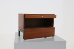  MIM Mobili Italiani Moderni Pair of MiM bedside tables in wood brown and steel from 1960s - 1531649