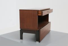  MIM Mobili Italiani Moderni Pair of MiM bedside tables in wood brown and steel from 1960s - 1531651