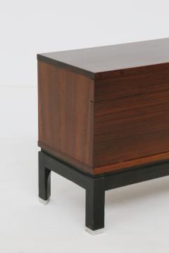  MIM Mobili Italiani Moderni Pair of MiM bedside tables in wood brown and steel from 1960s - 1531653